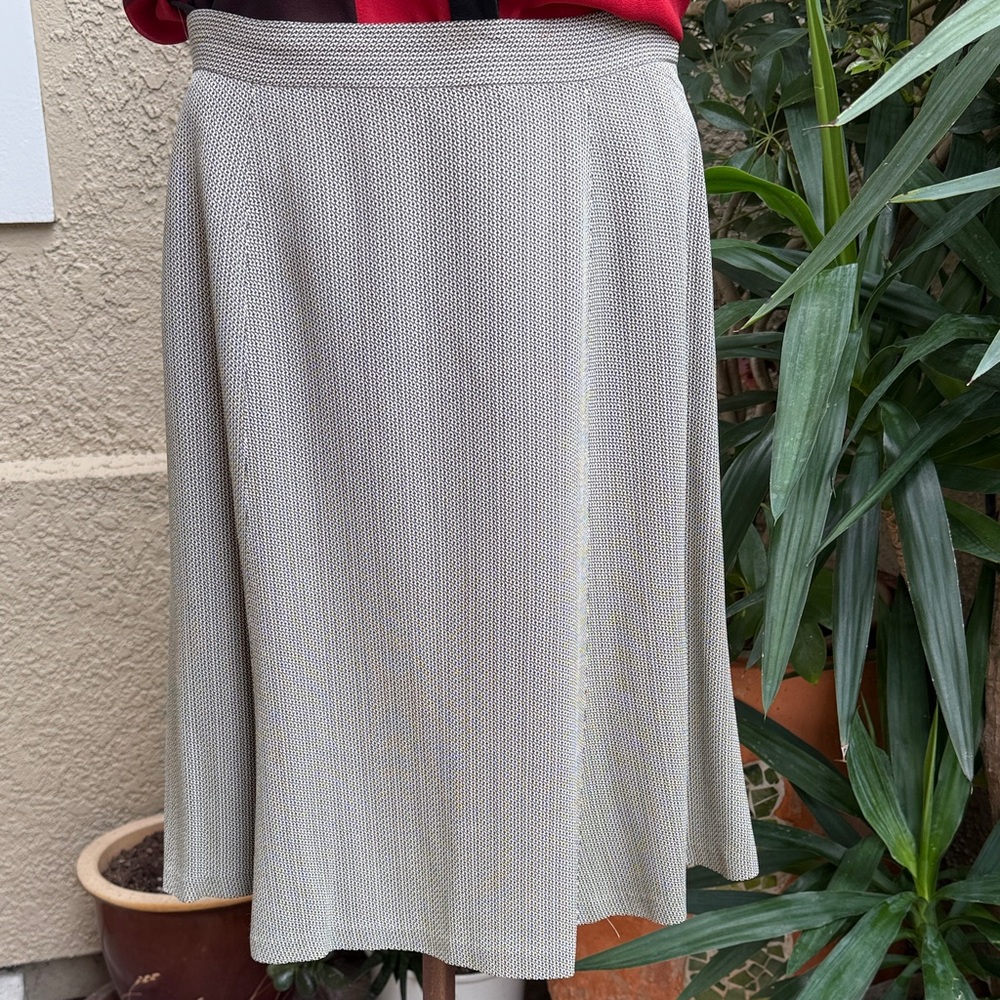 Valerie Stevens High Waisted Cream/Black Rayon/Acetate A-Line Skirt